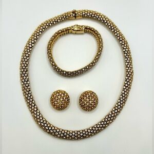 Vintage CINER Gold Tone Rhinestone Necklace Bracelet Earrings Set